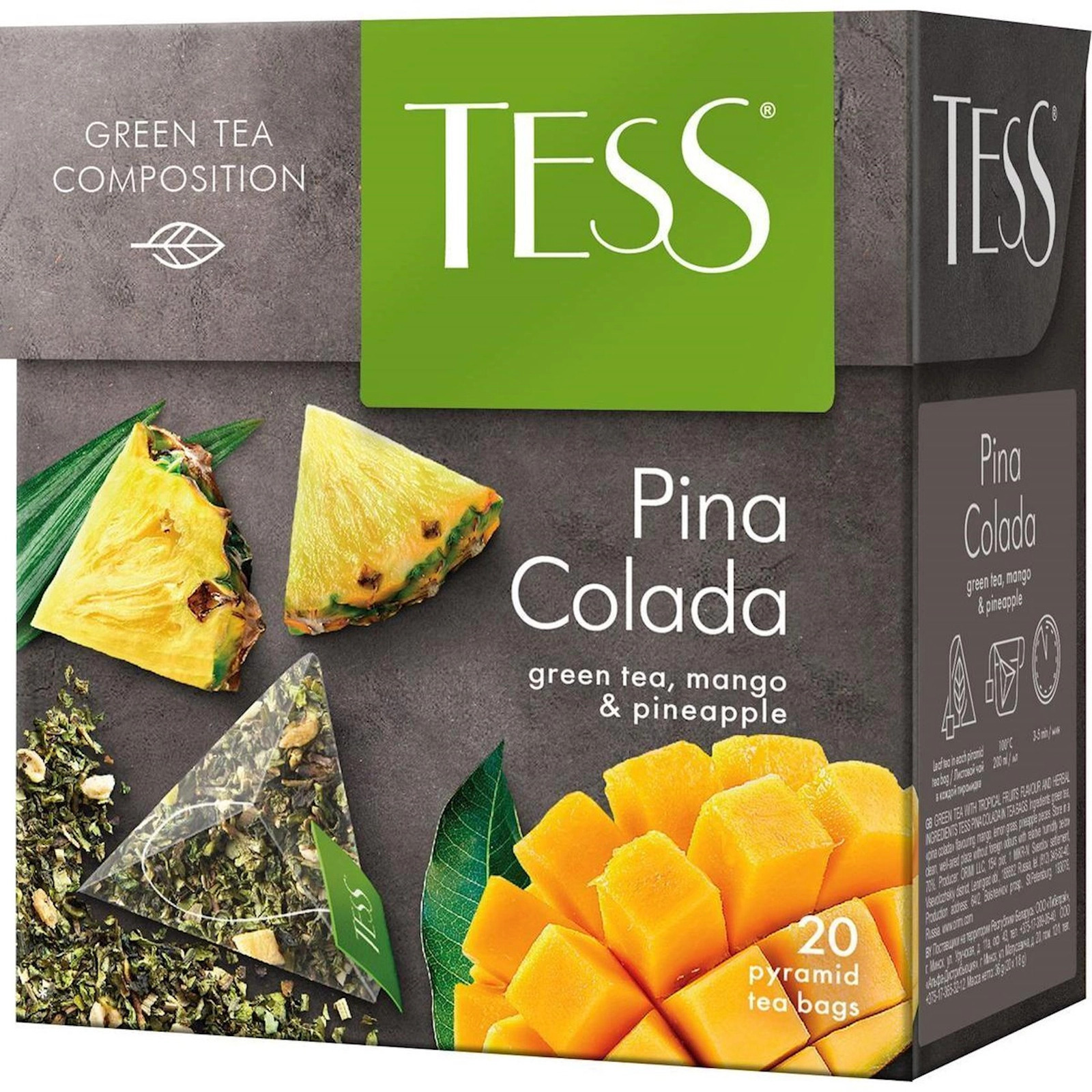 Manqo və ananaslı yaşıl paket çayı Tess Pina Colada, 20 ədəd