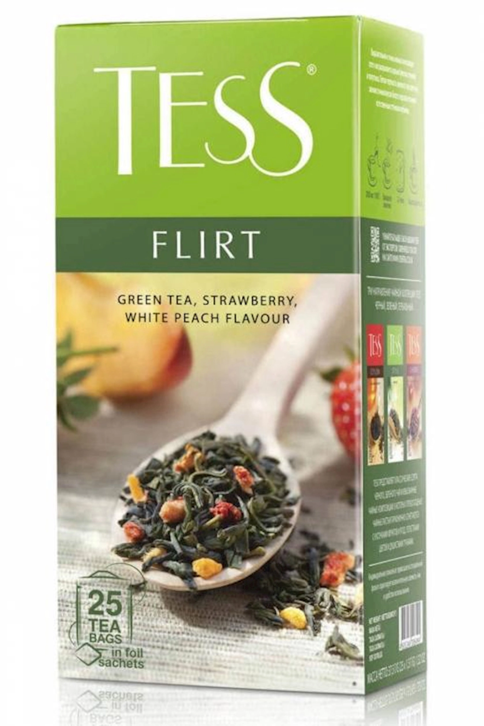 Çiyələk və şaftalılı yaşıl dəmləmə çayı Tess Flirt, 25 ədəd