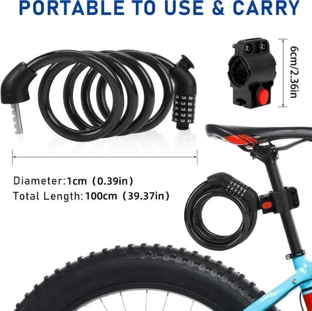 Velosiped kilidi, 5 kodlu, tros, kodu dəyişilə bilən - bikesport_121