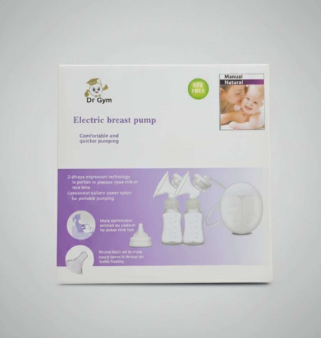 Elektrikli süd sağan Dr.Gym, portativ, BPA-sız, 2 pompalı - DG228