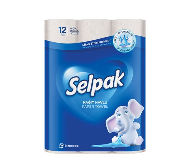 Mətbəx üçün kağız dəsmal Selpak, 12 rulon, 3 qatlı