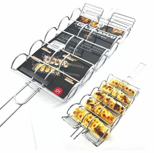 Qril səbəti, 6 ədəd hot dog üçün, paslanmayan polad, portativ, qatlanan barbekü kolbasa rafı - prl_99153
