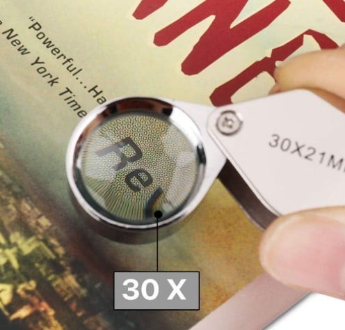 Zərgərlik üçün lupa 30x-21 mm, gümüş rəngli, şüşə lens - prl_0260