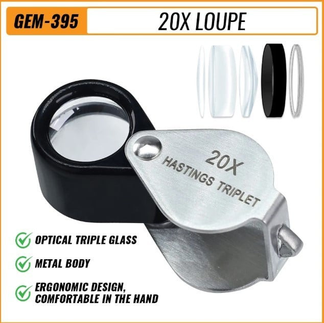 Zərgərlik böyüdücü şüşə Hasting Jewelry Loupe, 20x, paslanmayan polad korpus, üçlü lens - prl_0263