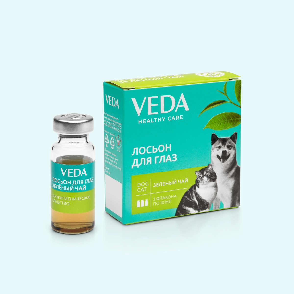 Göz losyonu Veda Healthy Care Yaşıl çay, itlər və pişiklər üçün, 3x10 ml