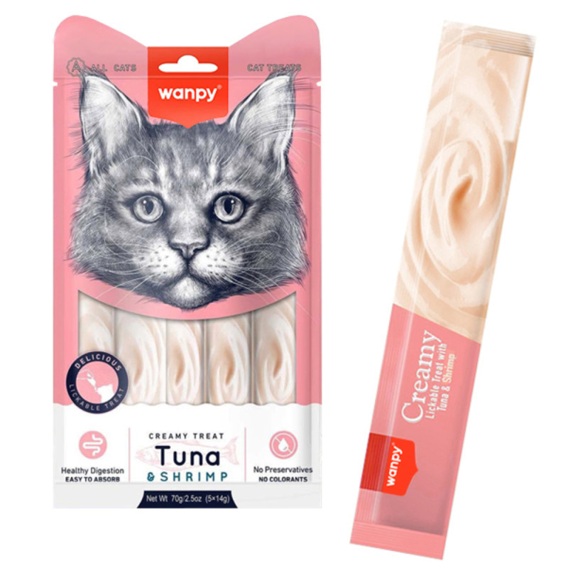 Pişiklər üçün məzə Wanpy Creamy Treat, tuna və krab ilə, 70 q