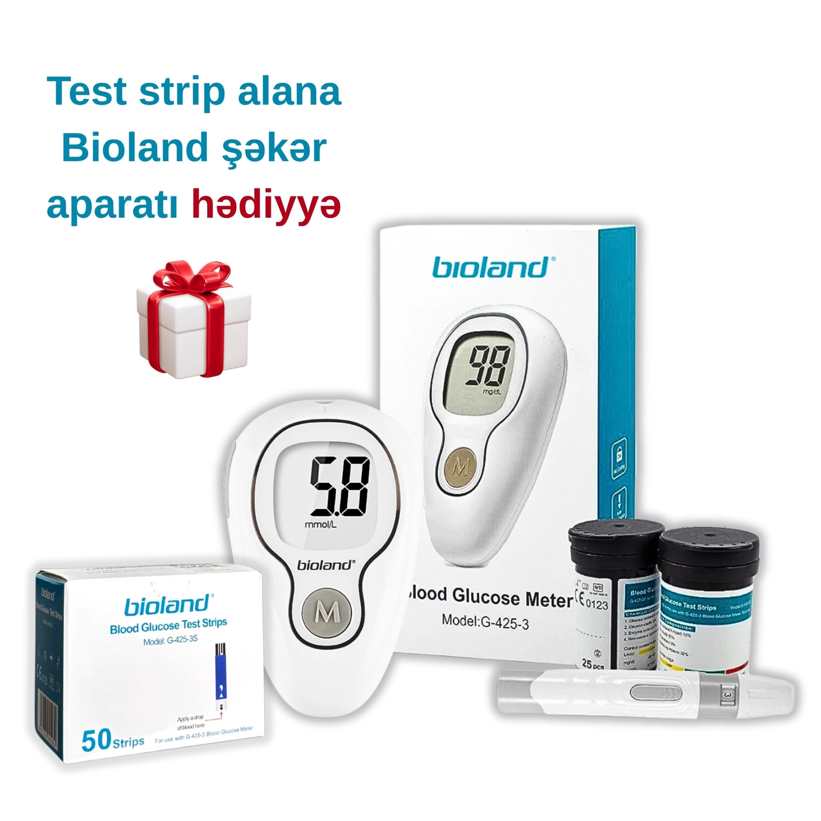 Test-zolaqları Bioland şəkər ölçmək üçün + Qlükometr Bioland Hədiyyə