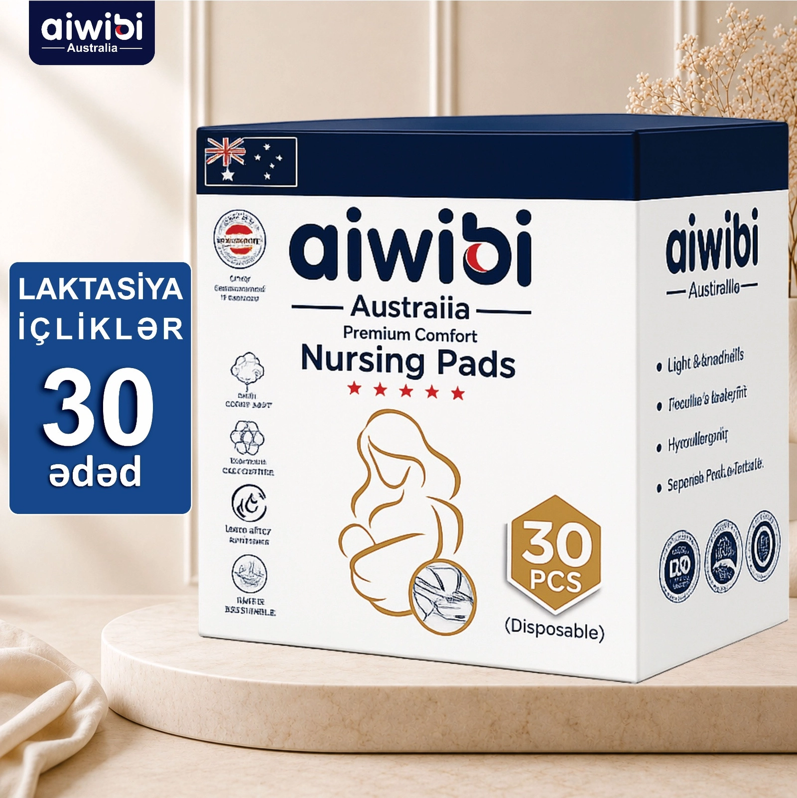 Büstqalter içi yastıqcıqlar Aiwibi Premium Nursing Pads, 30 ədəd