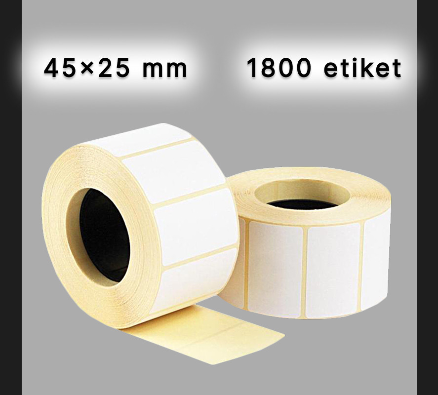 Etiket lenti 45x25 mm, 1800 etiket, düzbucaq, ağ