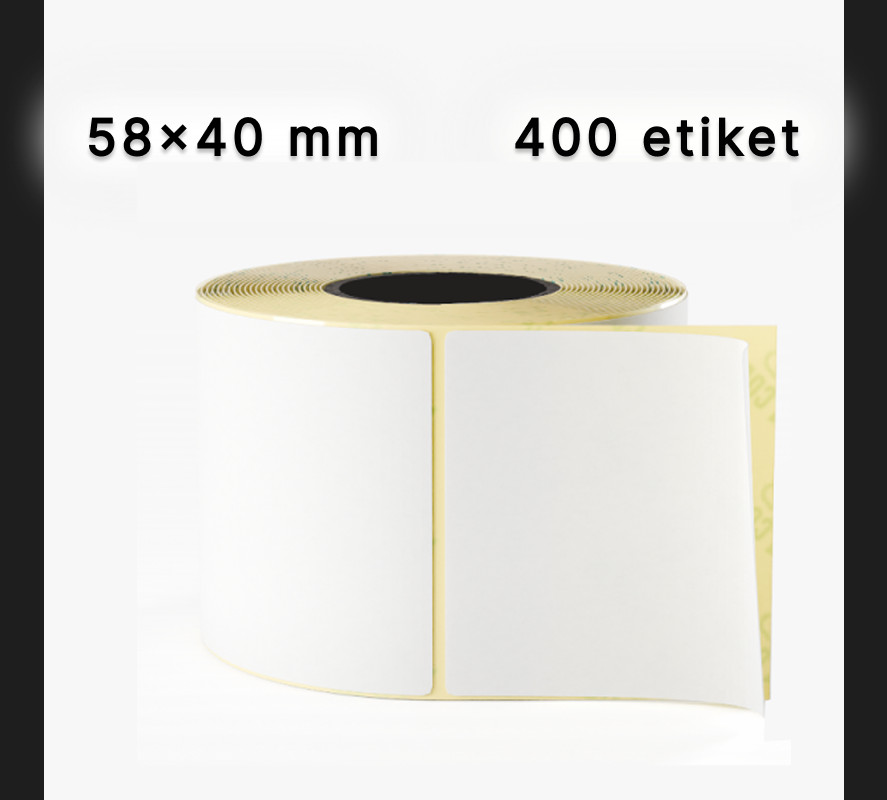 Etiket lenti 58x40 mm, 400 etiket, düzbucaq, ağ