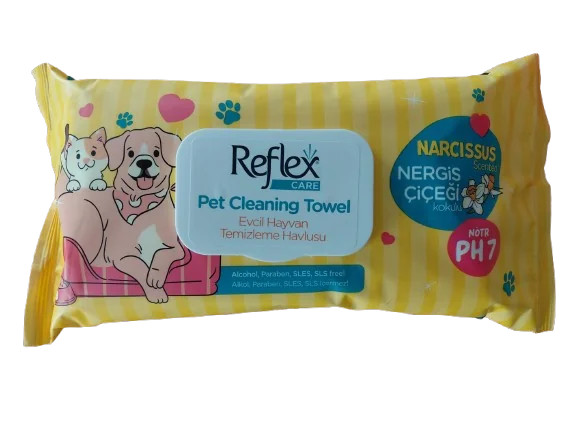 Nəm salfet Reflex Care Pet Cleaning Towels ev heyvanlarının baxımı üçün 50 ədəd
