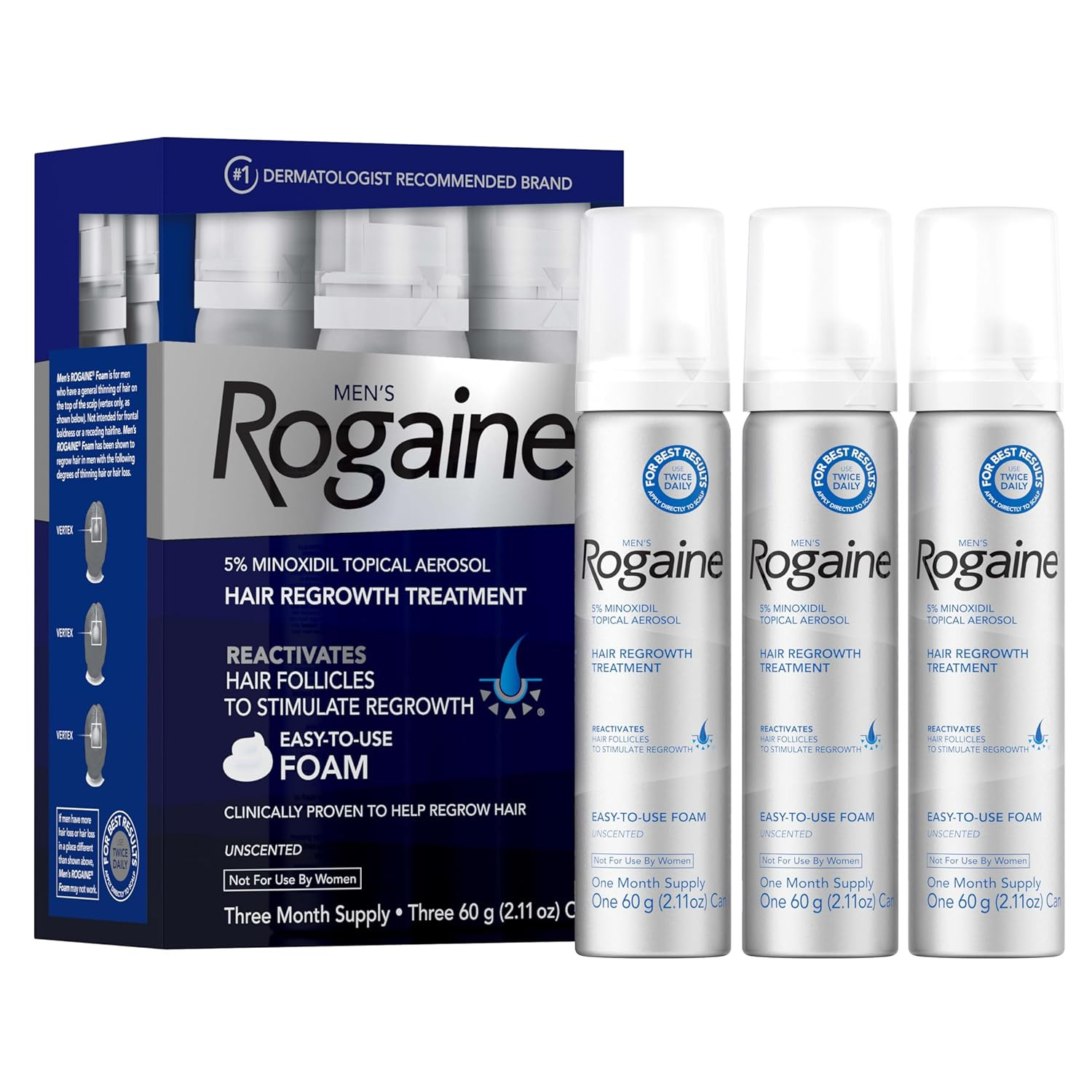 Kişilər üçün saç uzanmasının üçün köpük Rogaine Minoxidil 3 əd x 60 q