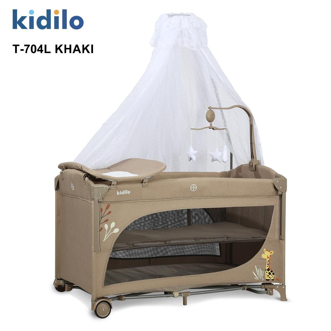 Uşaq üçün manej-çarpayı Kidilo T-704L, 114.3x100x104 sm, bej
