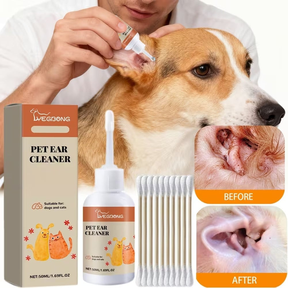 Ev heyvanları üçün qulaq təmizləmə damcısı dəsti, 50 ml