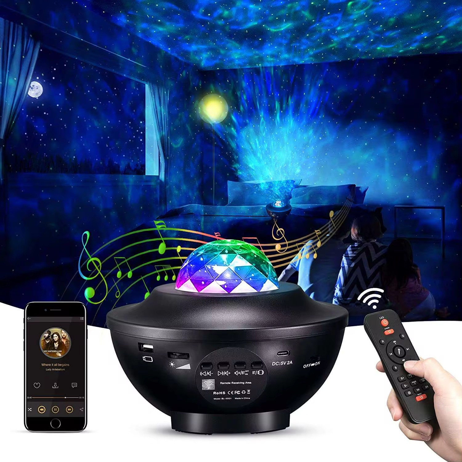Gecə proyektoru Starry Night, ABS plastik, qara