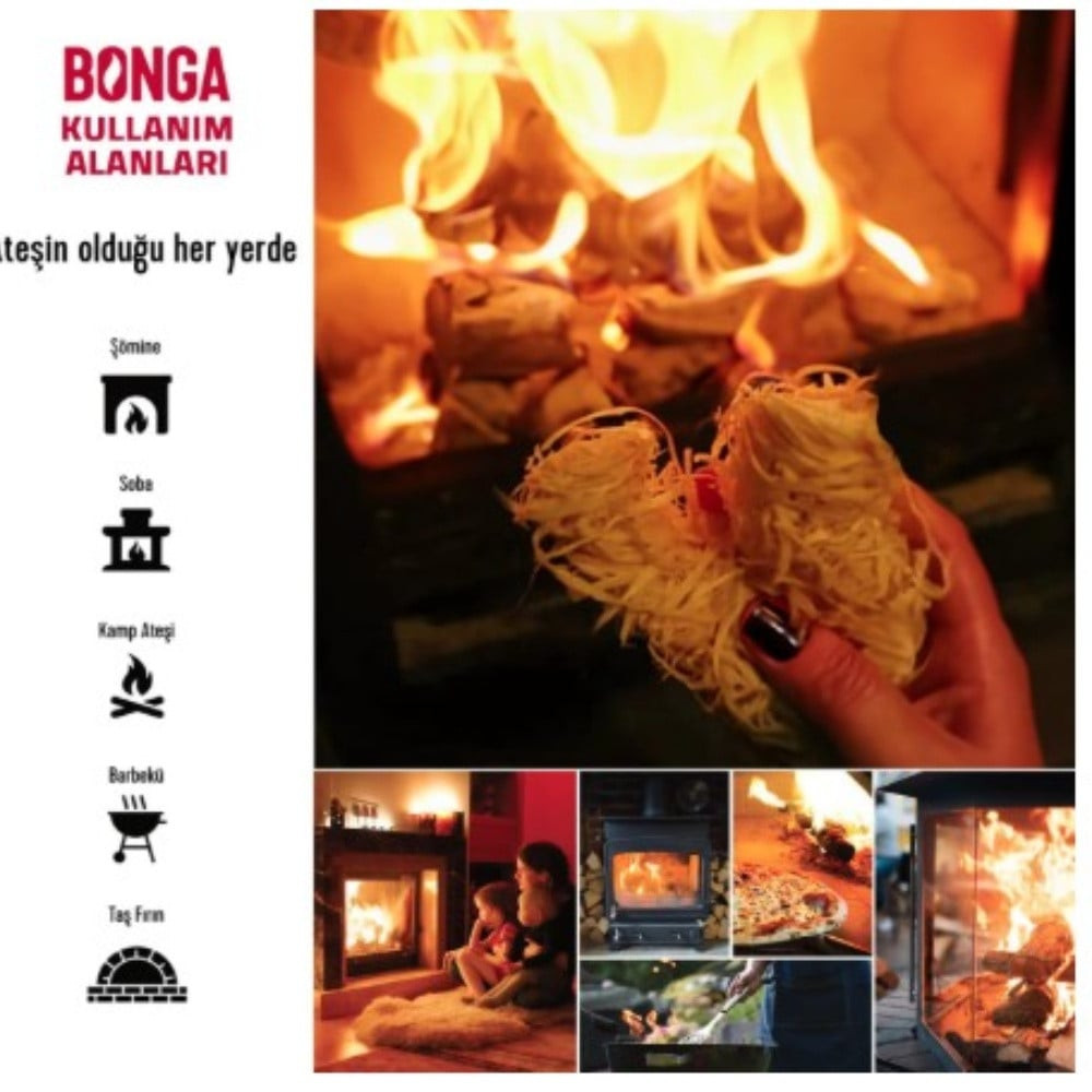 Təbii alovlandırıcı dəsti Bonga, 25 parça, manqal, soba və kamin üçün, taxta yunu - prl_0510