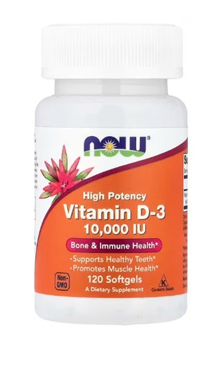 Vitaminlər NOW Foods, vitamin D3, yüksək aktiv, 10 000 МЕ, 120 kapsul
