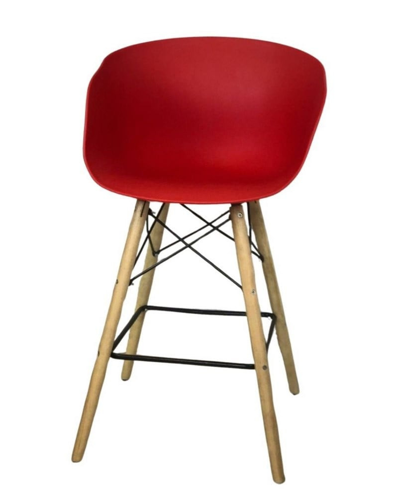 Bar stulu Dorsa Eiffel, qırmızı, ağac/dəmir/plastik, 59x97x56 sm, maksimal yüklənmə 180 kq, oturacaq hündürlüyü 64 sm - Delgroup425