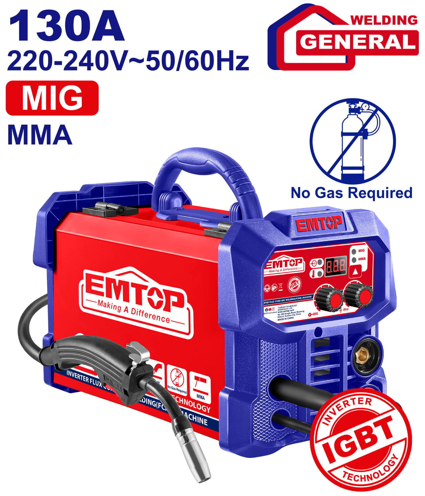Qaynaq avadanlığı Emtop Kontakt Polavtomat və Elektrod Qaynaq Aparatı 130A (MMA-MİG), qaz tələb olunmur - EFC1352