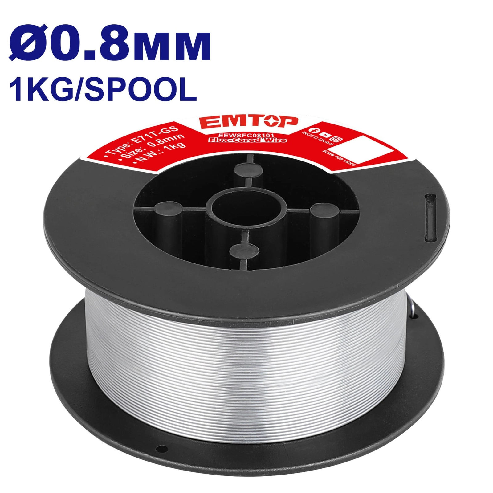Qaynaq teli Emtop Kontakt E71T-GS, 0.8 mm, 1 kq, karbonlu polad, flüs qatışıqlı - EEWSFC08101