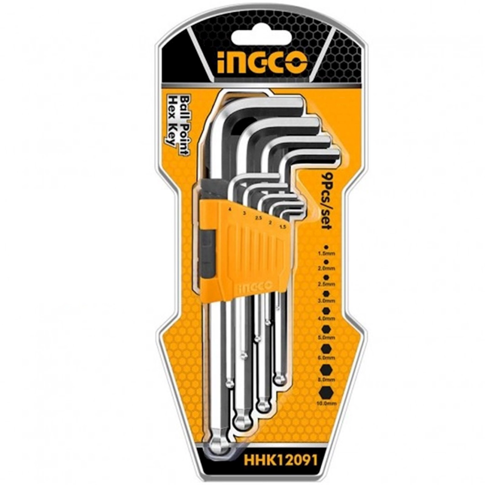 Açar dəsti altıbucaqlı diyircəkli Ingco HHK12091 Industrial 9 əd