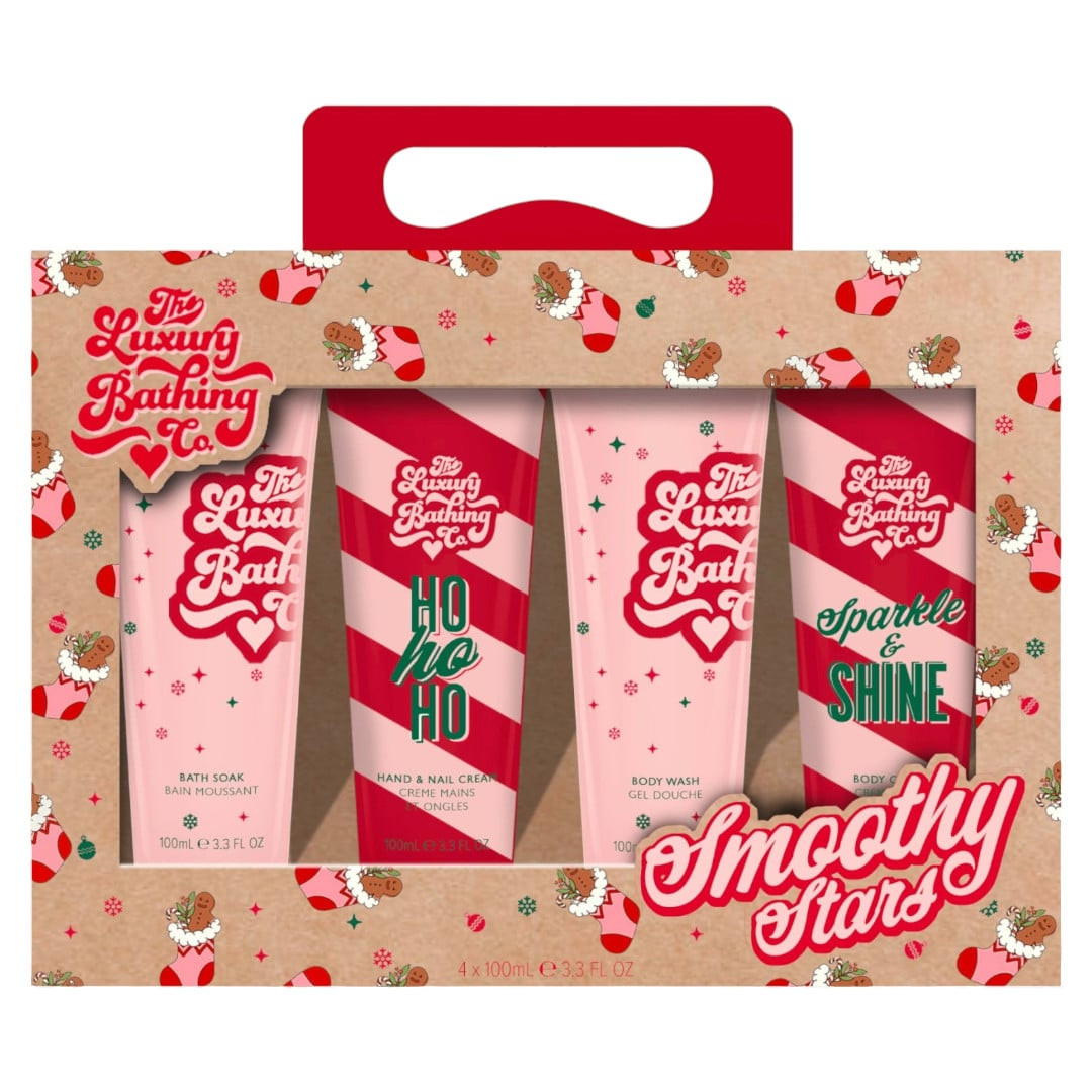Kosmetik hədiyyə dəsti bədən üçün The Luxury Bathing Smoothy Stars (vanna üçün duz 100 ml + bədən üçün gel 100 ml + əl və dırnaq üçün krem 100 ml + bədən kremi 100 ml)