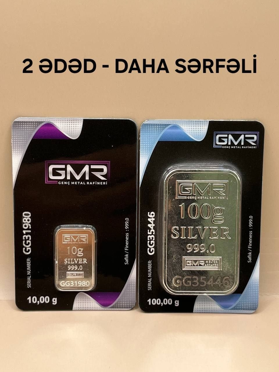 Gümüş külçə dəsti silverbars.az881010099, gümüş 999 əyar, 10+100 q