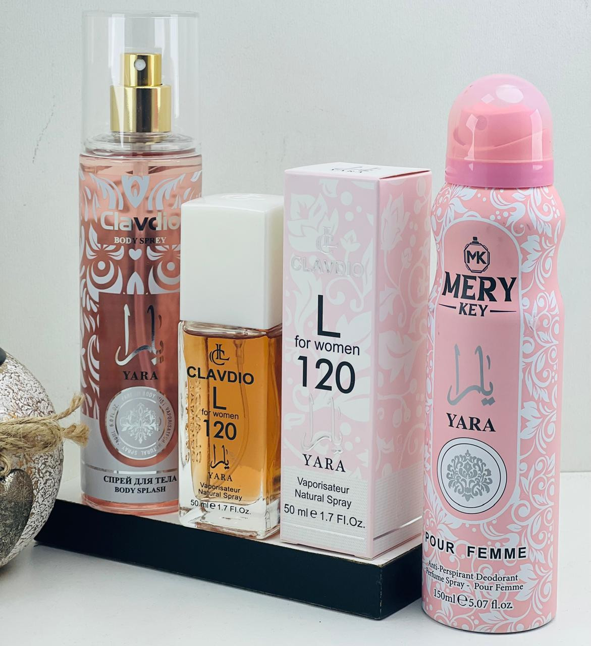 No Brand YR-120 qadınlar üçün ətir dəsti (bədən üçün sprey 180 ml + ətir suyu 50 ml + dezodorant 150 ml)