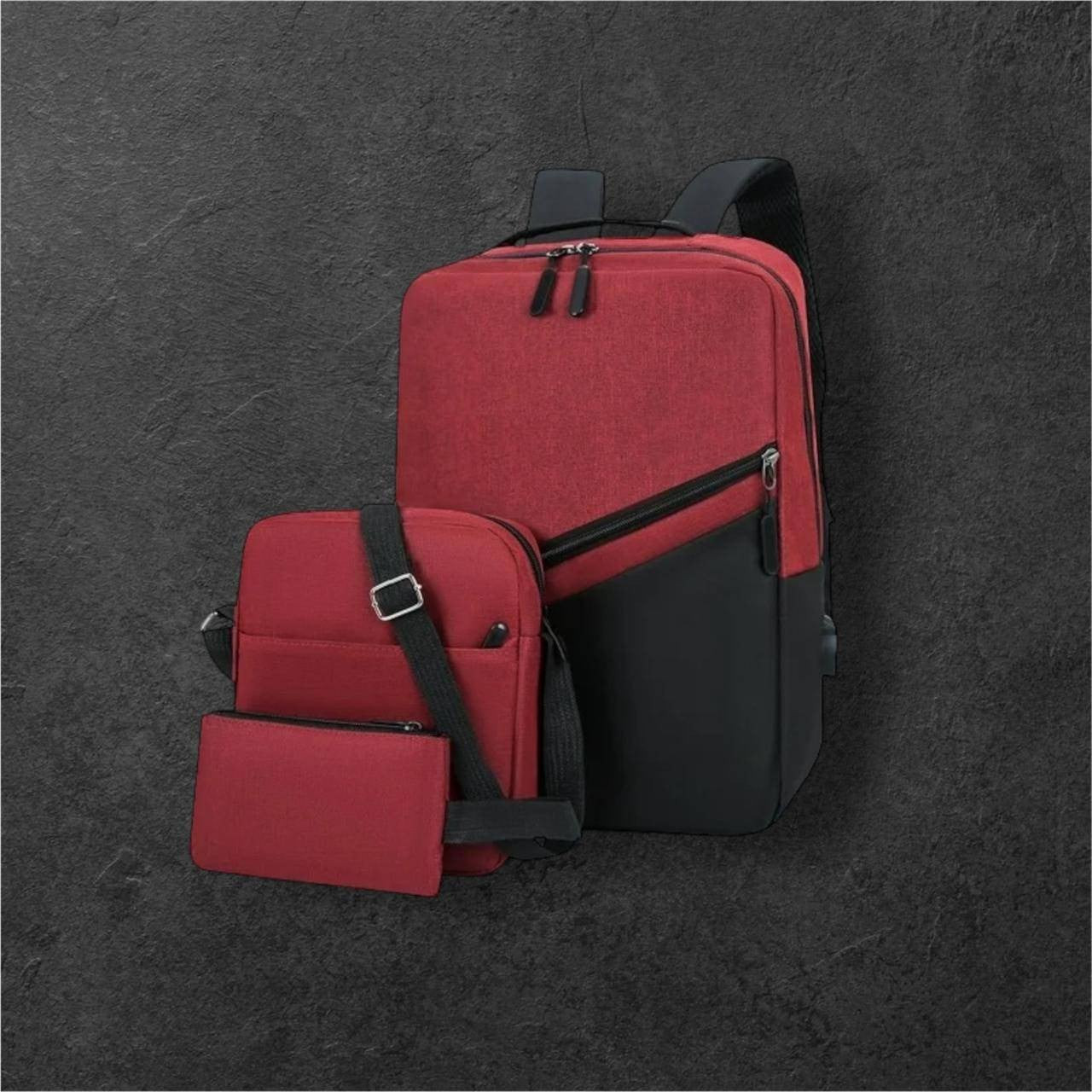 Şəhər bel çantası Qırmızı, böyük 45x35x12 sm, orta 23x20x6 sm, kiçik 20x11x5 sm, 20 litr həcm - baqajaz869