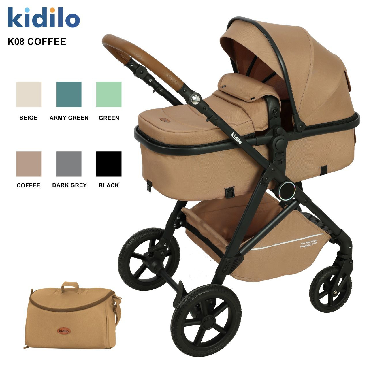 Uşaq arabası Kidilo K08 SC019, qəhvəyi, 0+ ay