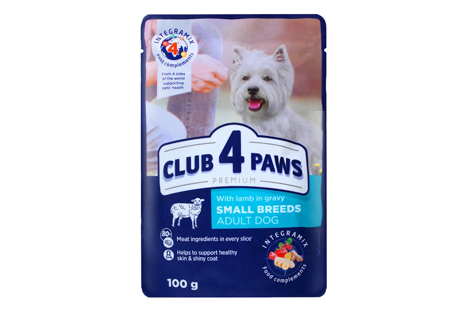 Nəm yem Club 4 Paws yetkin itləri üçün, quzu ilə, 100 q