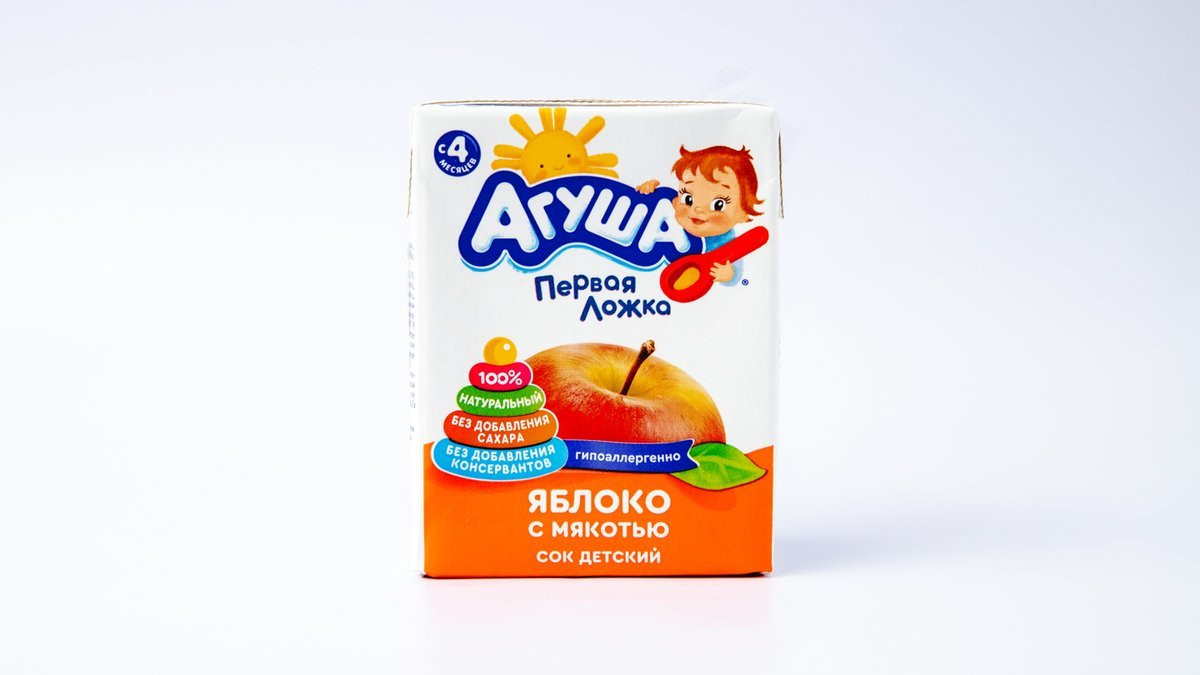 Meyvə şirəsi uşaqlar üçün Агуша Alma pulpası ilə, 200 ml, 4 aydan