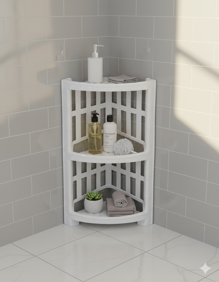 Hamam üçün künc rəfi NT17, plastik, ağ, 56 sm