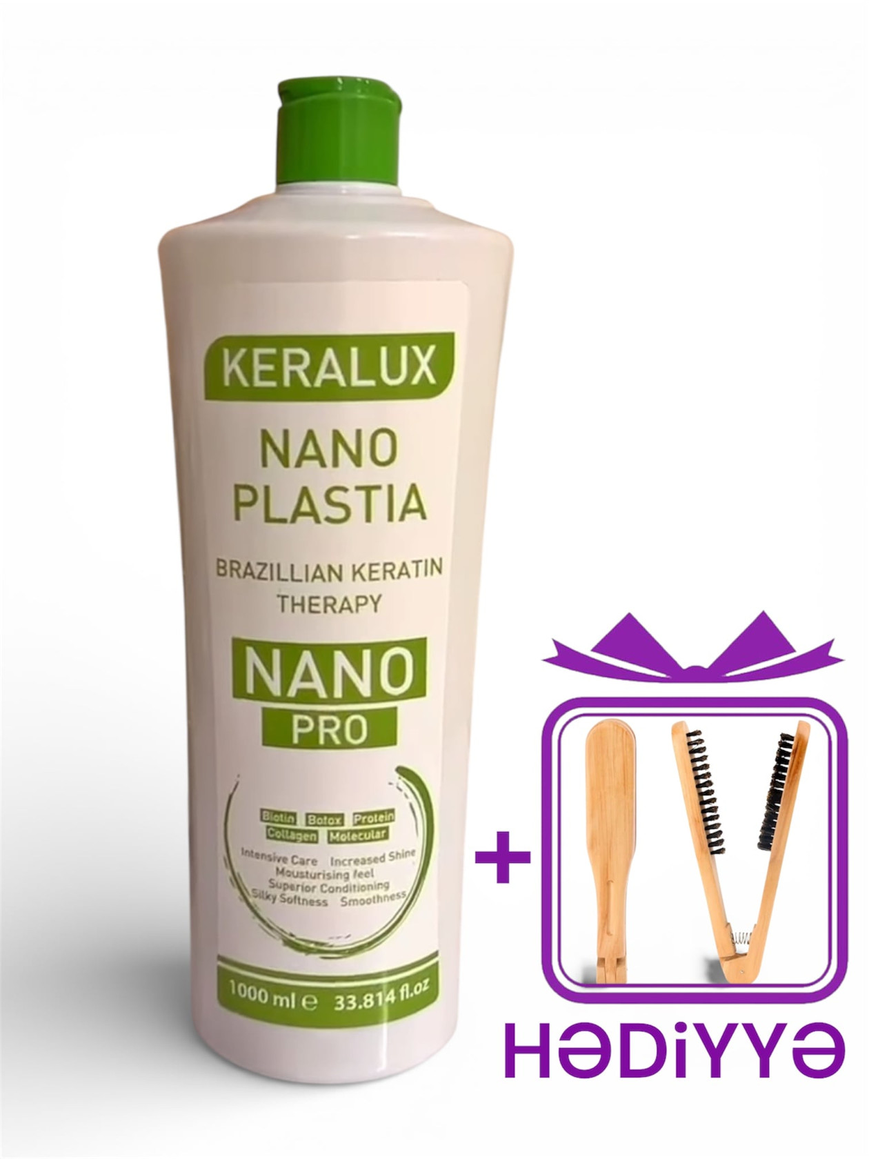 Saç üçün Keratin Keralux Nano Plastia 1000 ml + Keratin üçün saç fırçası Hədiyyə
