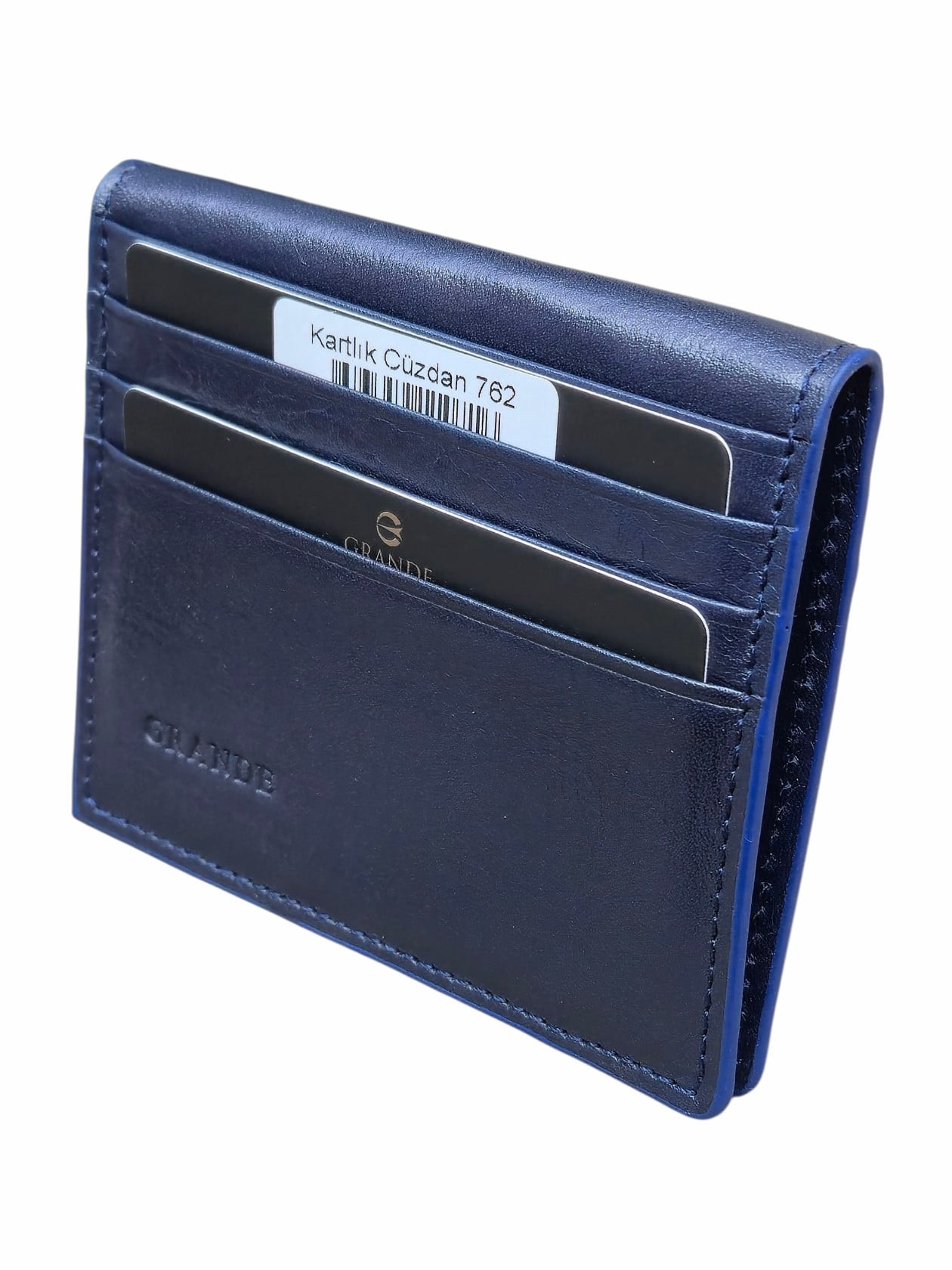 Kredit kartları qabı təbii dəridən, unisex, göy - Grande_762_Lacivert
