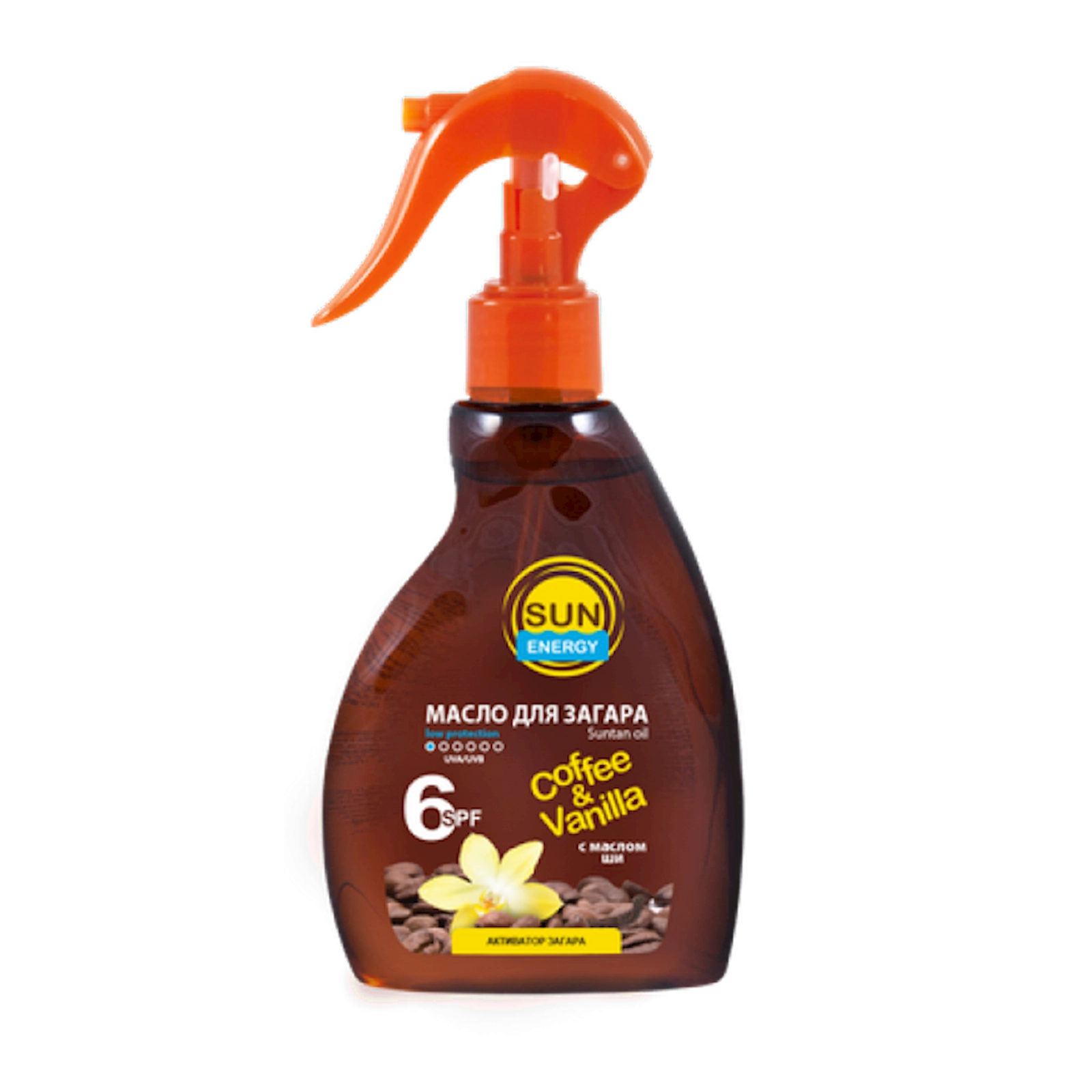 Qaralma üçün yağ Sun Energy Coffe&Vanilla Oil Şi yağı ilə 200 ml
