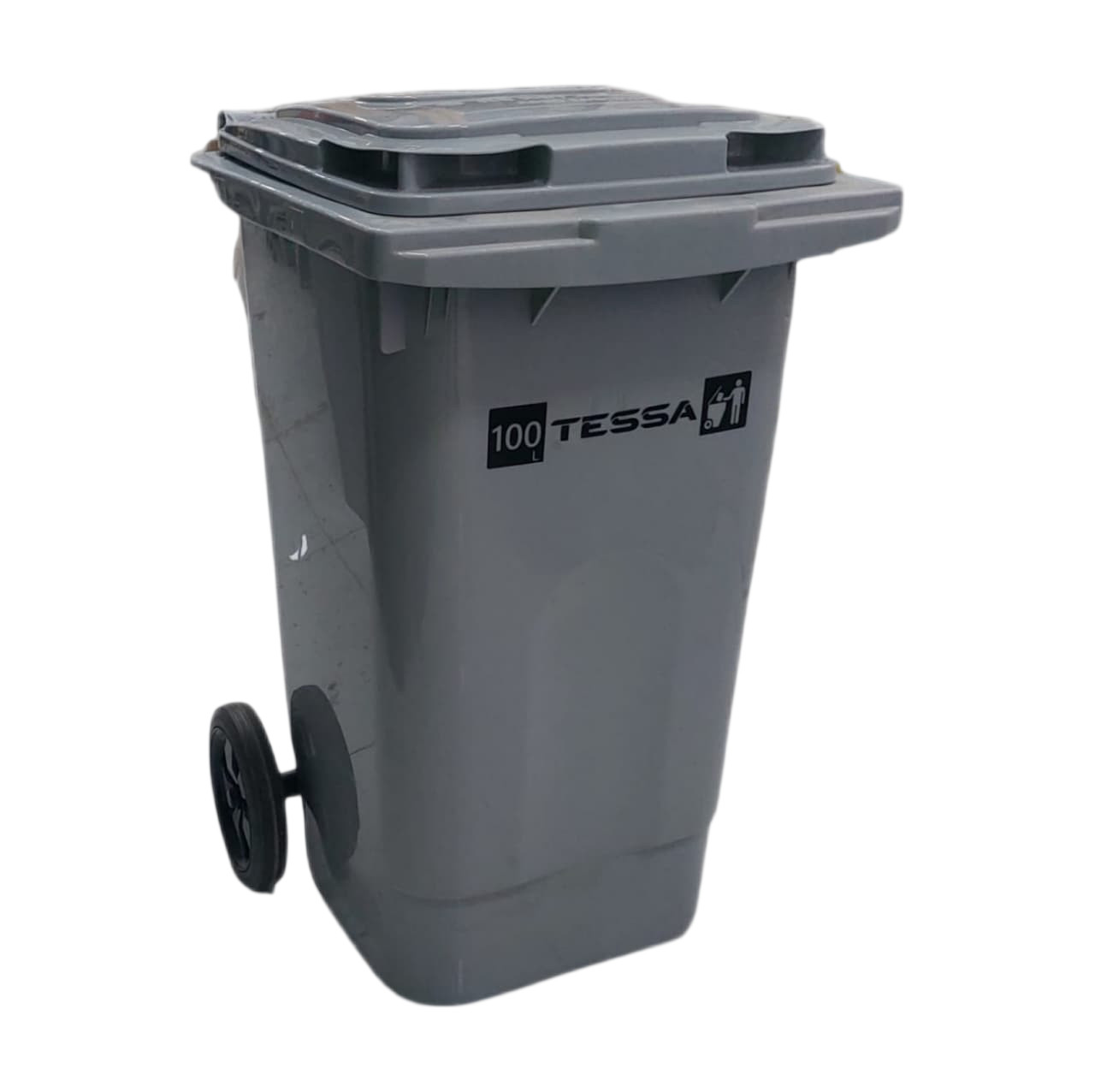 Zibil qabı Tessa, pedallı və təkərli ,100 l, boz