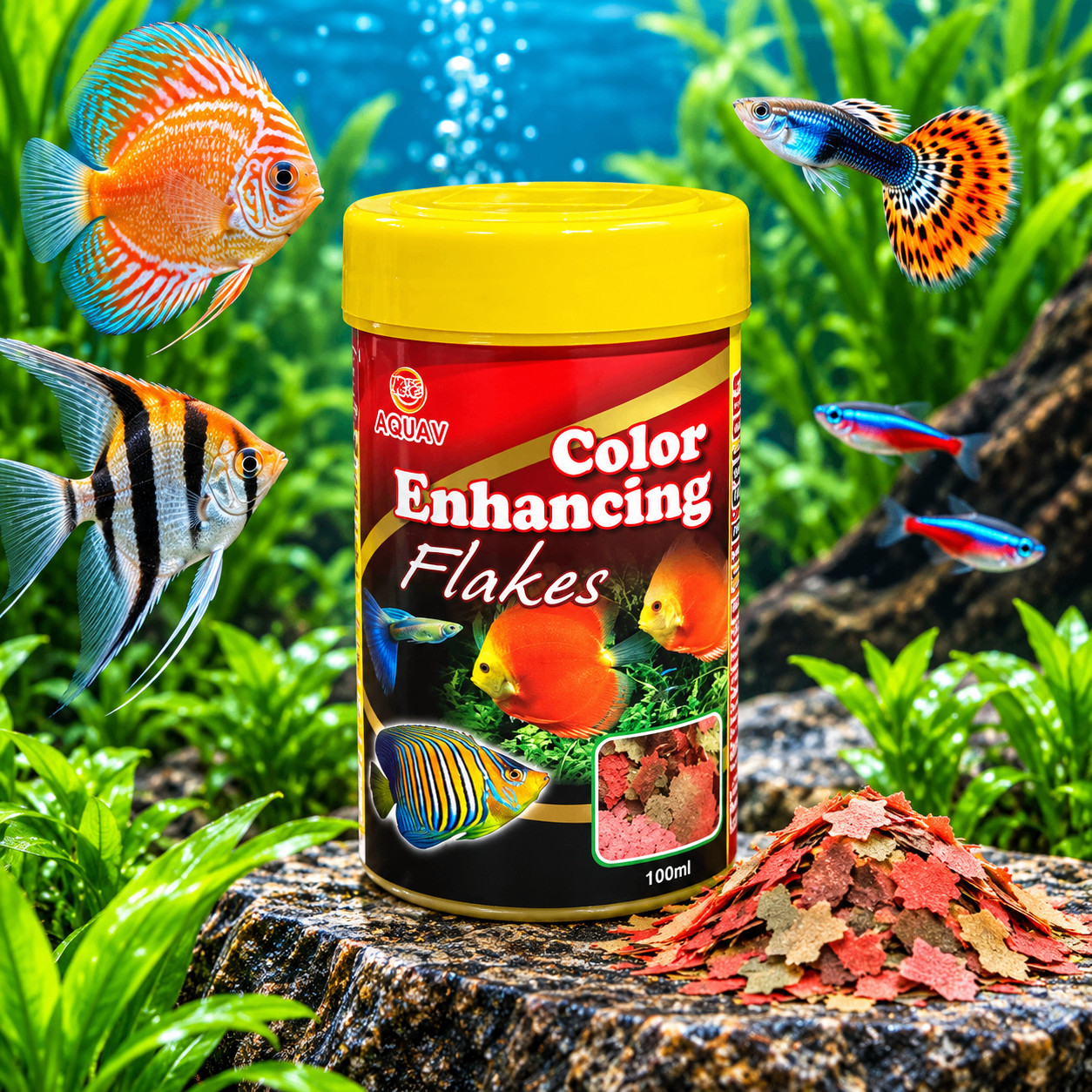 Balıqlar üçün yem AquaAv Color Flakes 100 ml
