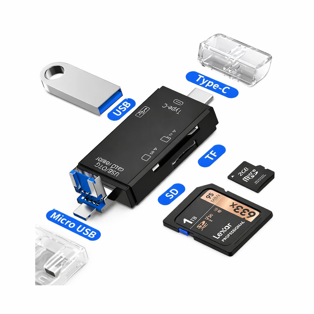 Kart oxuyucusu ATUD-05 6 in 1 Type-C USB Micro USB OTG Memory Card Reader