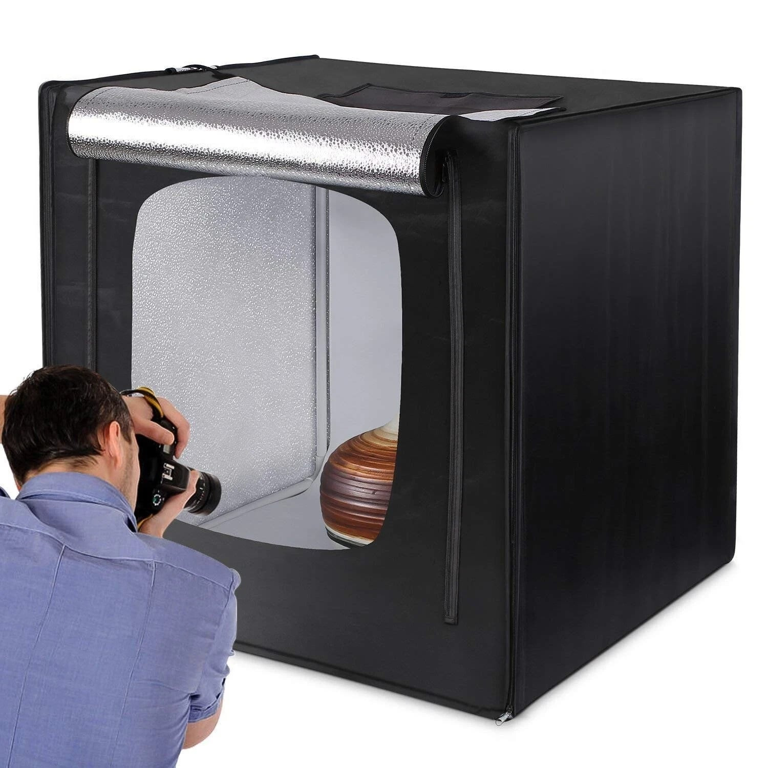 Mövzu foto çəkilişi üçün fotoboks StuMasaüstü, LED işıqlandırma, 60x60 sm, şəffaf qutu, daşıma çantası, 4 fon - prmt_1020