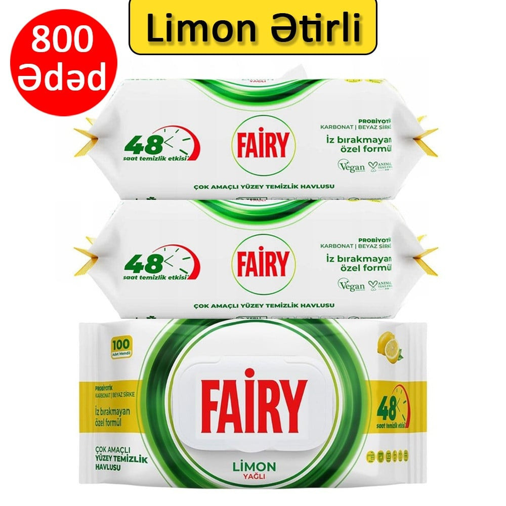 Universal yuyucu salfetlər Fairy limon ətirli, 800 ədəd - HomeM-479x8