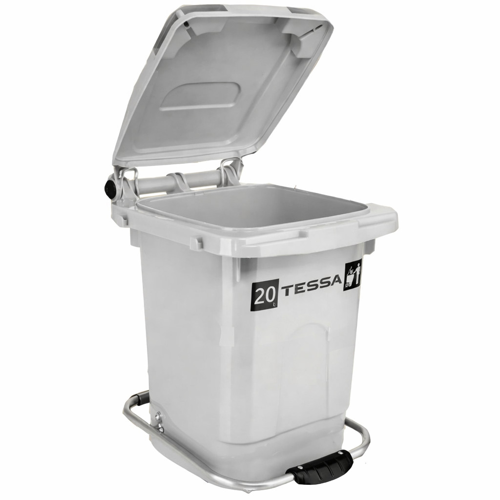 Zibil qutusu Tessa 20L, ayaq pedallı, qapaqlı, plastik, boz