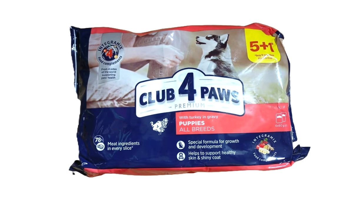 Nəm yem itlər üçün Club 4 Paws, hinduşka ilə, 85 q