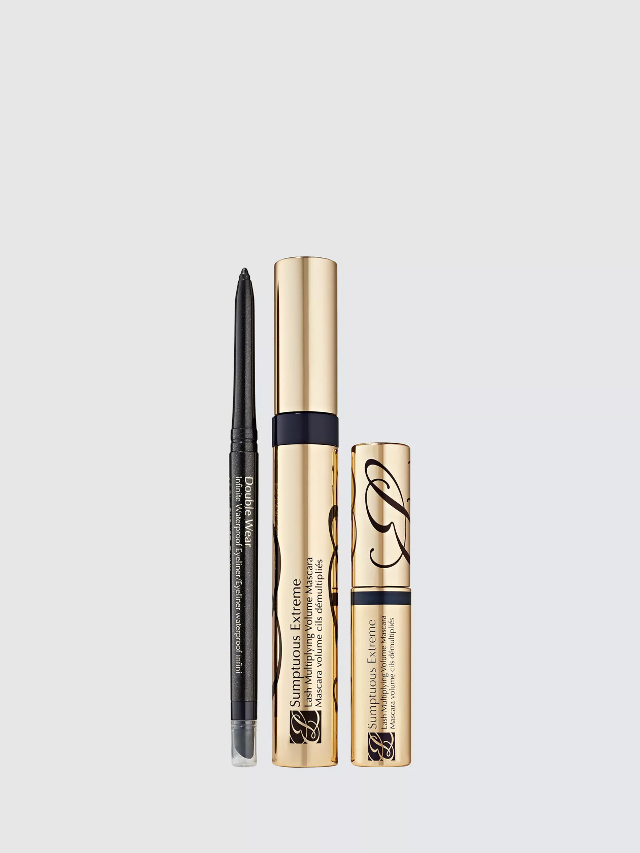 Dekorativ kosmetika dəsti Estee Lauder Eyes On The Prize Trio (kirpiklər üçün tuş Extreme Lash Multiplying 8 ml + kirpiklər üçün tuş Extreme Lash Multiplying 2.8 ml + göz üçün layner Double Wear Infin