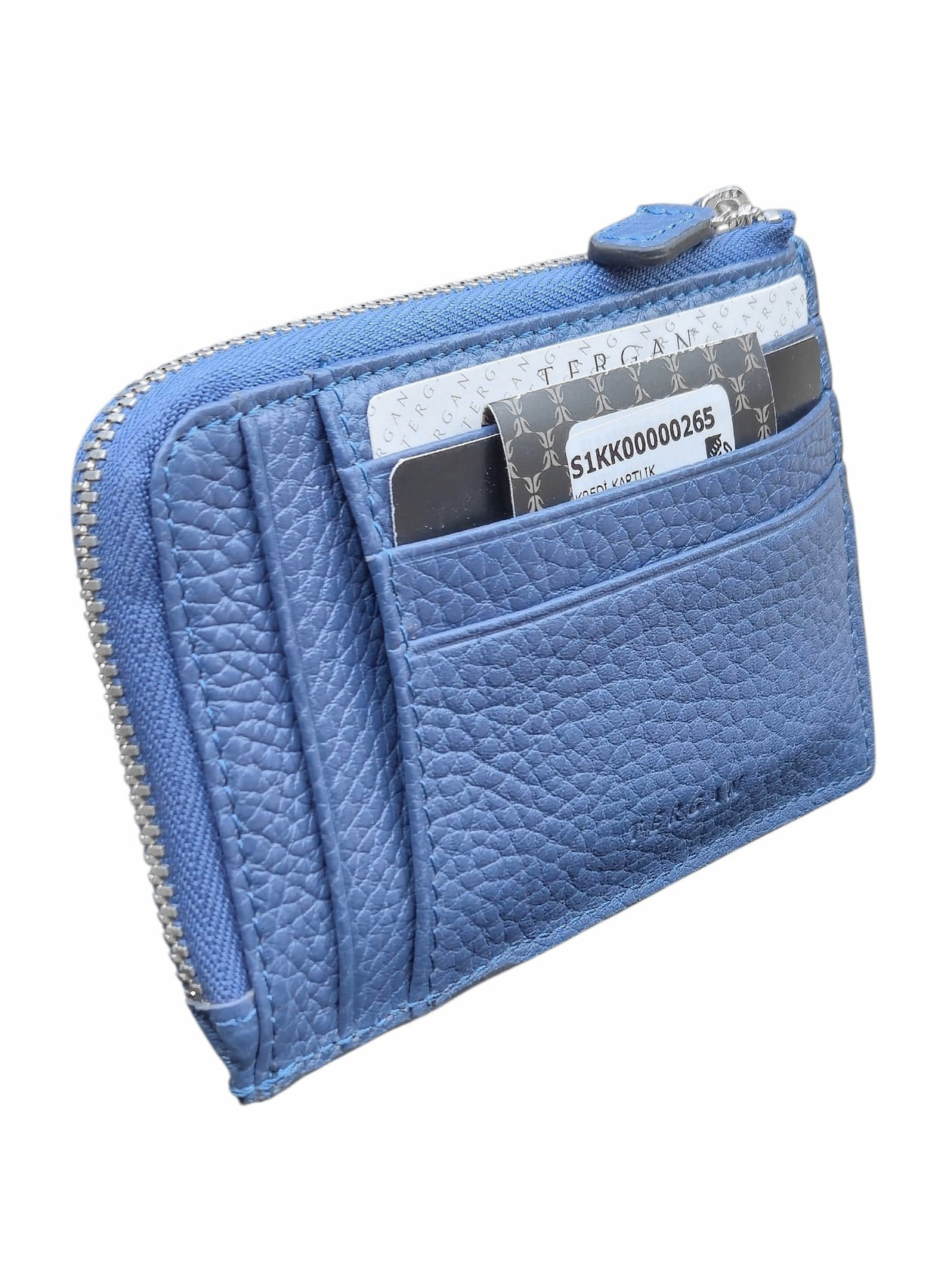 Kredit kartları qabı təbii dəridən, unisex, 9 kart bölməsi, dəniz mavisi - Tergan_0265_Ocean-Blue