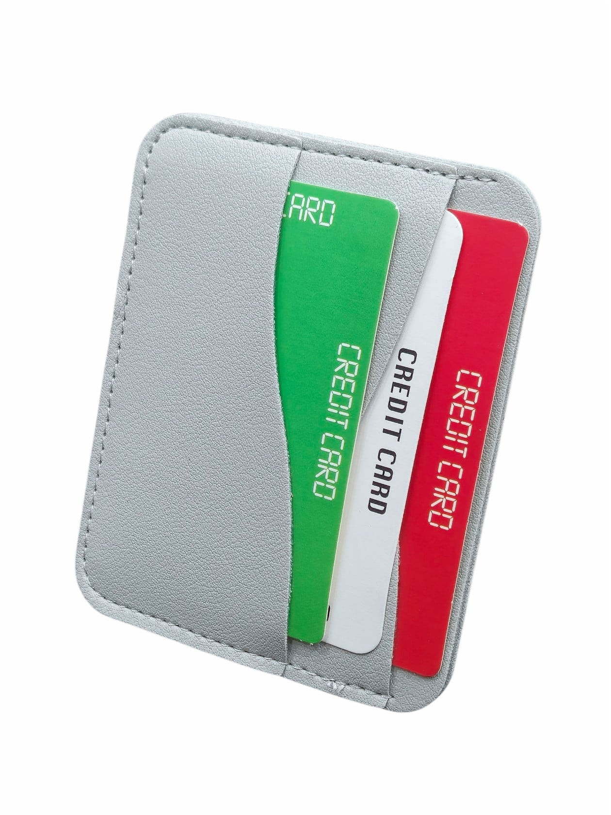 Kredit kartları qabı unisex poliuretan, 4 plastik kart bölməsi, boz, Çin istehsalı, 10sm x 8sm - WCo_Cardholder_KB-312_Grey