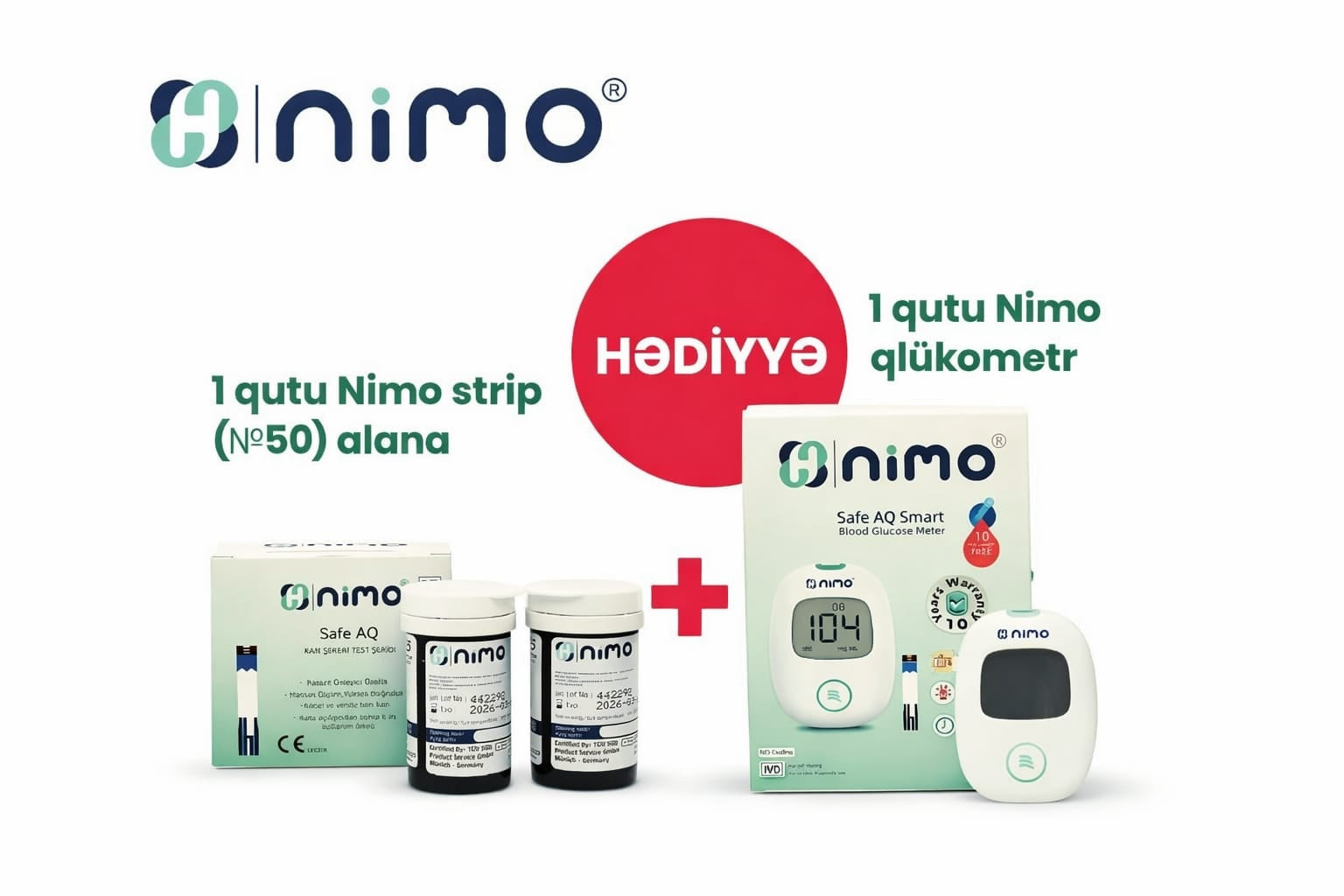 Test zolaqları Nimo 50 əd + Qlükometr Nimo Hədiyyə