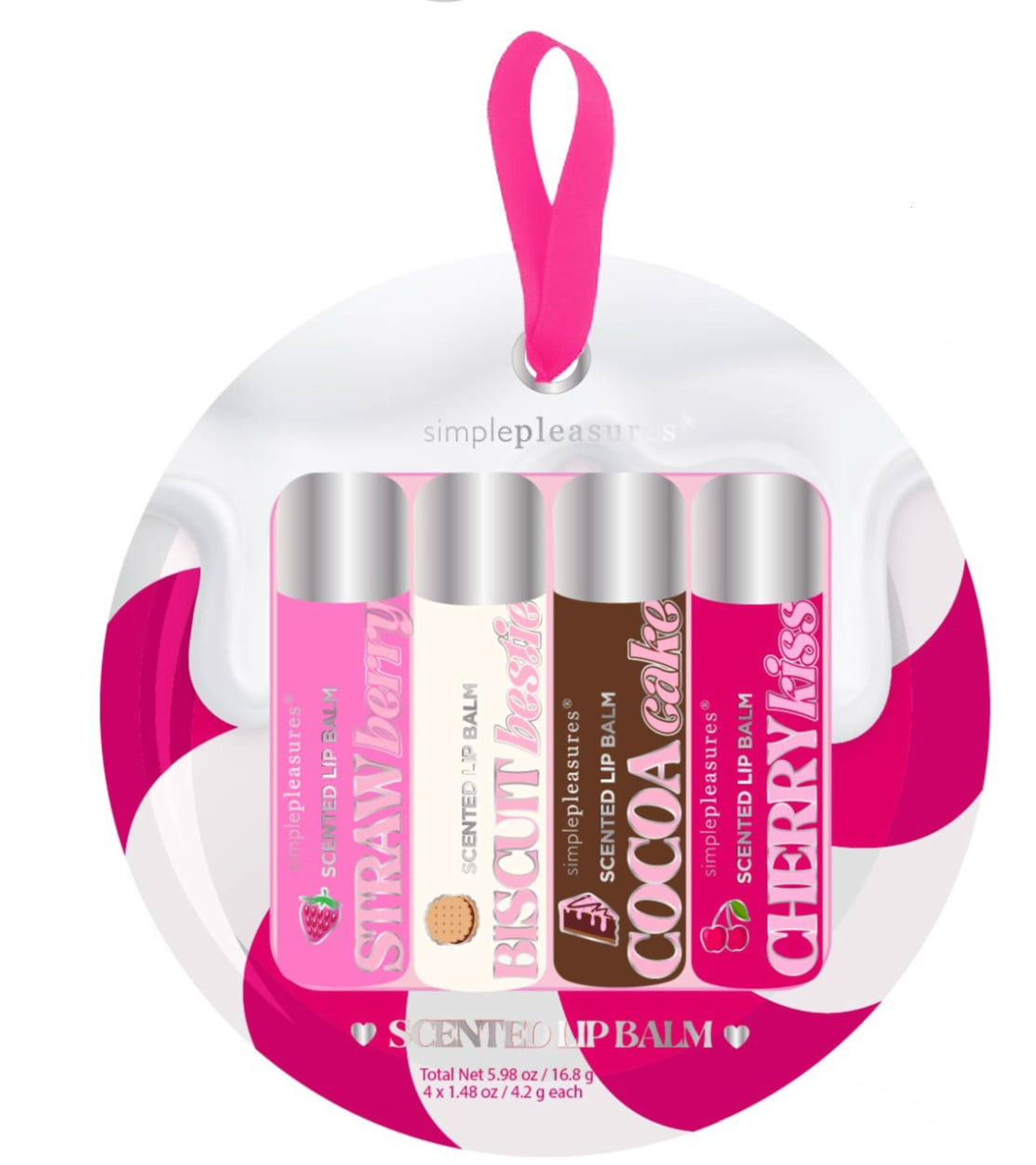 Dodaq üçün parıldadıcı Simple Pleasures Lip Balm Set 4x4g Strawberry, Biscuit House, Cocoa Cake və Cherry Kiss - 8058040402645