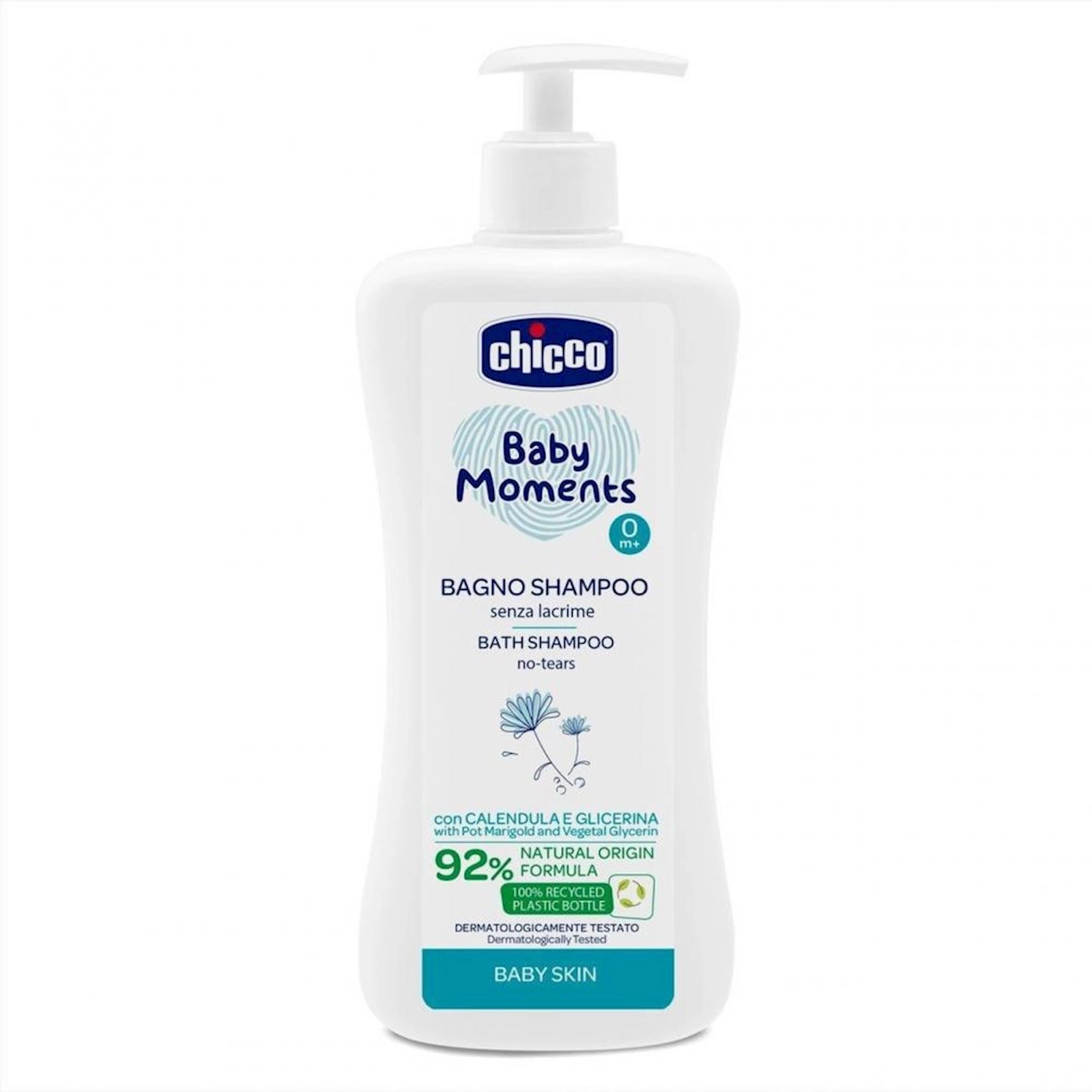 Bədən və saç üçün şampun Chicco Baby Moments Kids kalendula ekstraktı ilə,göz yaşartmayan,500 ml