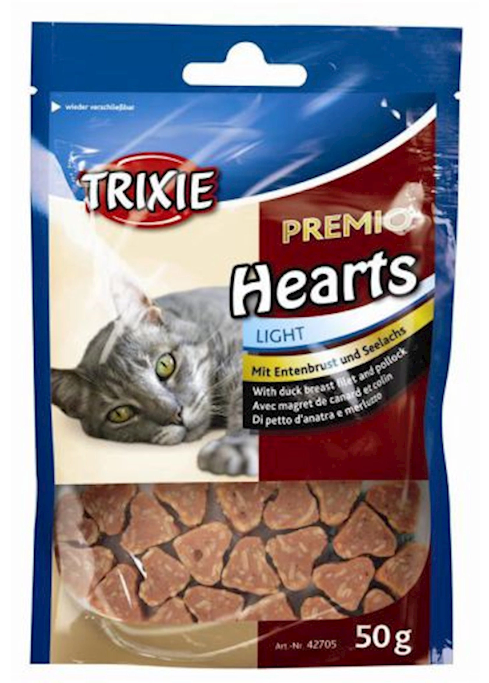Pişiklər üçün məzə Trixie Premio Hearts ördək və mintay, 50 q